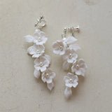 Crystal Rhinestones Porcelain Flower Pearls Bridal Earrings