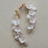 Crystal Rhinestones Porcelain Flower Pearls Bridal Earrings
