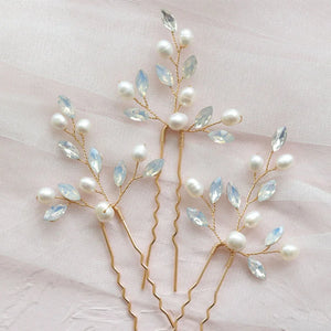Opal Crystal Freshwater Pearls Bridal Hair Pin Set Wedding Hair Sticker