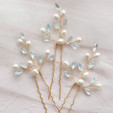 Opal Crystal Freshwater Pearls Bridal Hair Pin Set Wedding Hair Sticker