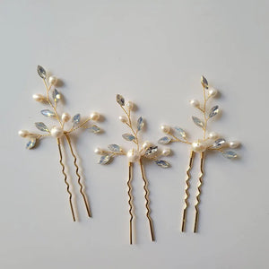 Opal Crystal Freshwater Pearls Bridal Hair Pin Set Wedding Hair Sticker