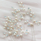 Opal Crystal Freshwater Pearls Bridal Hair Pin Set Wedding Hair Sticker