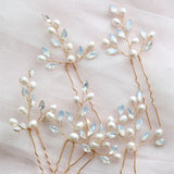 Opal Crystal Freshwater Pearls Bridal Hair Pin Set Wedding Hair Sticker