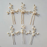 Opal Crystal Freshwater Pearls Bridal Hair Pin Set Wedding Hair Sticker