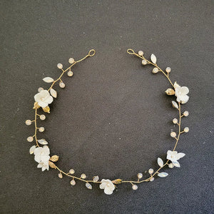 Opal Crystal Rhinestones Ceramic Flower Bridal Headband for Wedding