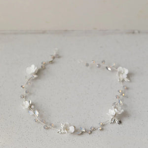 Opal Crystal Rhinestones Ceramic Flower Bridal Headband for Wedding