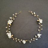 Opal Crystal Rhinestones Ceramic Flower Bridal Headband for Wedding