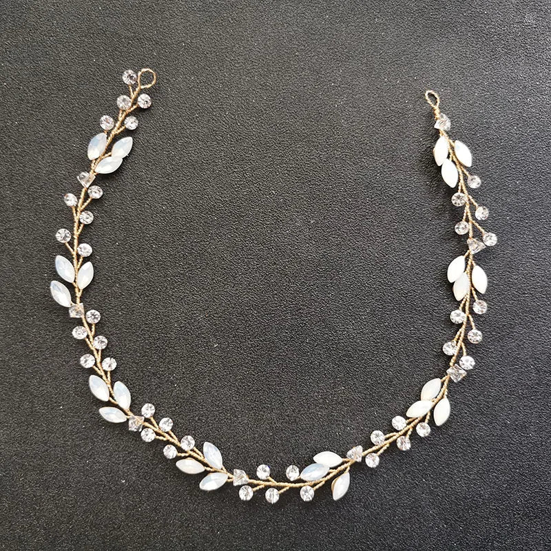 Opal Crystals Rhinestones Pearls Hair Vine Headband
