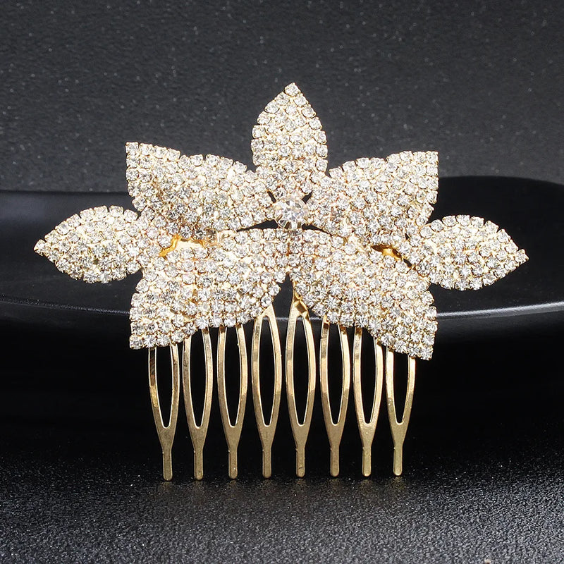 Crystal Rhinestone Leaf Wedding Hair Comb Bridal Headpiece