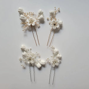 Rhinestone Crystal Pearl Flower Hair Pin Set for Wedding