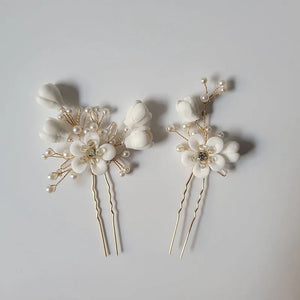 Rhinestone Crystal Pearl Flower Hair Pin Set for Wedding