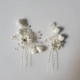 Rhinestone Crystal Pearl Flower Hair Pin Set for Wedding