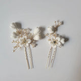 Rhinestone Crystal Pearl Flower Hair Pin Set for Wedding
