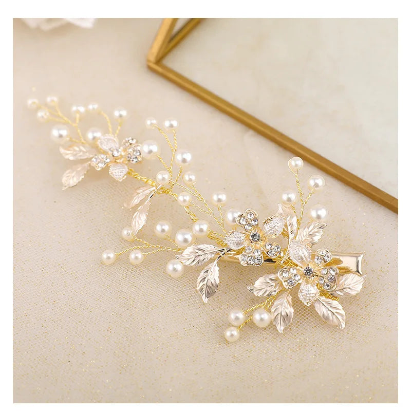 Rhinestones Pearls Bridal Hair Clip Barrettes Wedding Hair Accessories