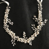 Ribbon Crystals Pearls Wedding Headband Hair Vine