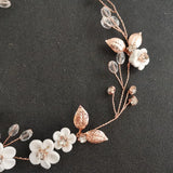 Rose Alloy Leaf Rhinestone Ceramic Flower Bridal Hair Vine