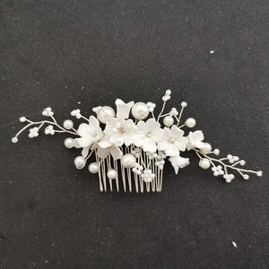 Simulated Pearls Ceram Flower Bridal Hair Comb Wedding Headdress Hair Accessoies