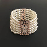 Crystal Wedding Bracelet Rhinestones Pearls Bridal Bridesmaids Stretch Bracelet