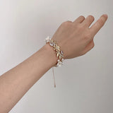 Zircon Rhinestones Pearl Flower Bridal Bracelet Wedding Jewelry
