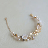 Zircon Rhinestones Pearl Flower Bridal Bracelet Wedding Jewelry