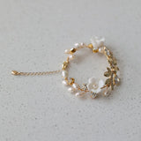 Zircon Rhinestones Pearl Flower Bridal Bracelet Wedding Jewelry