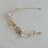 Zircon Rhinestones Pearl Flower Bridal Bracelet Wedding Jewelry