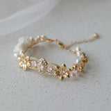 Zircon Rhinestones Pearl Flower Bridal Bracelet Wedding Jewelry