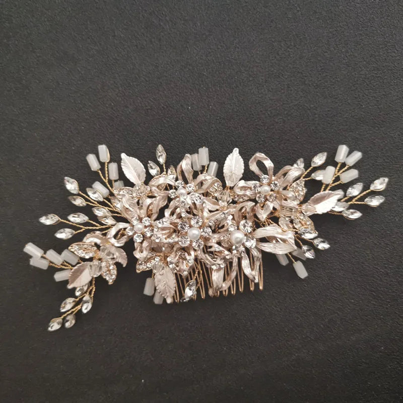 Silver Rhinestone Pearls Wedding Hair Comb Bridal Headpiece