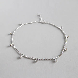 925 Silver Lucky Beads Anklet Bracelet Box Chain Fine Jewelry