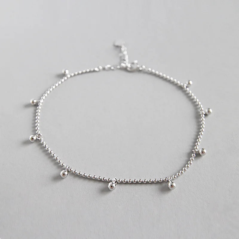 925 Silver Lucky Beads Anklet Bracelet Box Chain Fine Jewelry