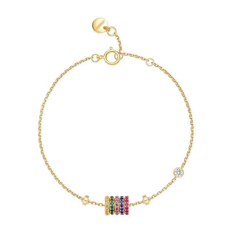 925 Silver Rainbow Bracelet Colorful Zircon Stones CZ Circle Women Jewelry