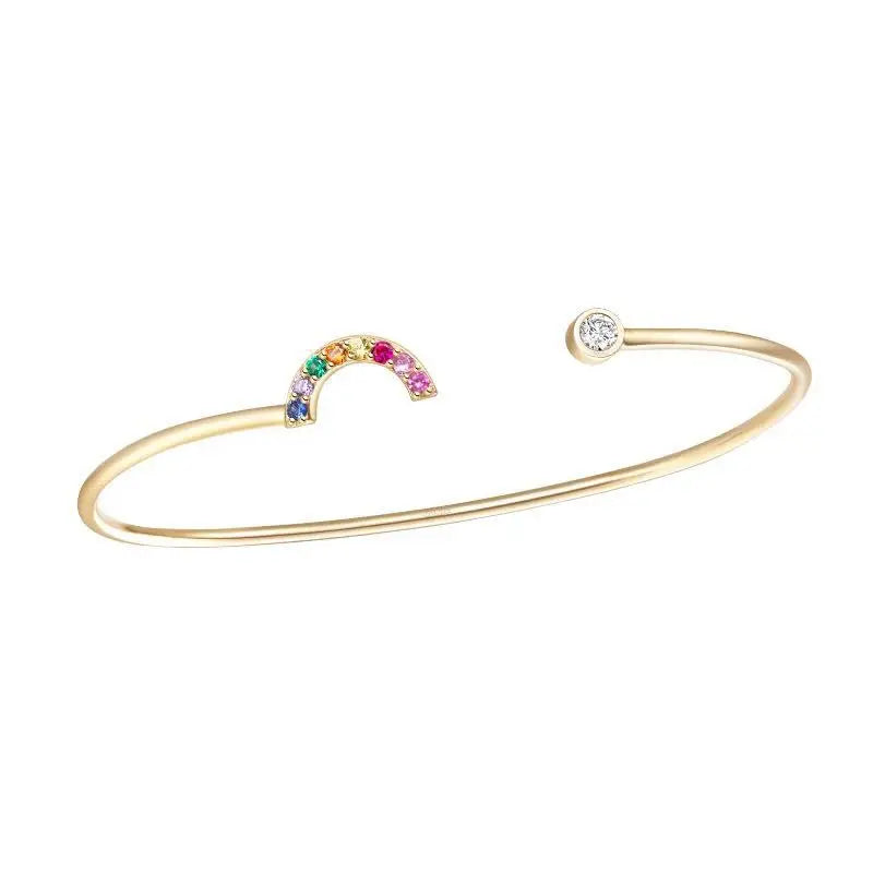 S925 Sterling Silver Rainbow CZ Bangle Bracelet