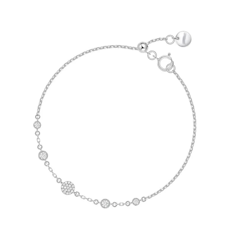925 Silver Disc Bracelet CZ Stones Women Jewelry
