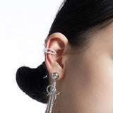 925 Silver Water Drop Ear Cuff Zirconia Clip Earring