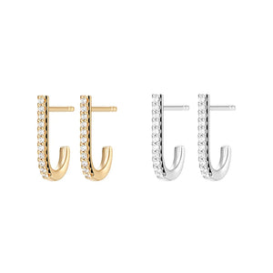 925 Silver Hook J Shaped Stud Earrings Micro Zircon Women Fine Jewelry