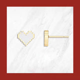 925 Sterling Silver Pixel Love Heart Stud Earrings