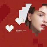 925 Sterling Silver Pixel Love Heart Stud Earrings
