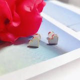 925 Sterling Silver Pixel Love Heart Stud Earrings