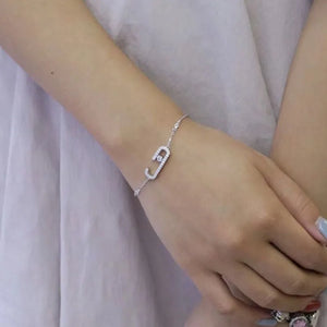 S925 Silver CZ Safety Pin Charm Bracelet Women Jewelry