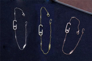 S925 Silver CZ Safety Pin Charm Bracelet Women Jewelry