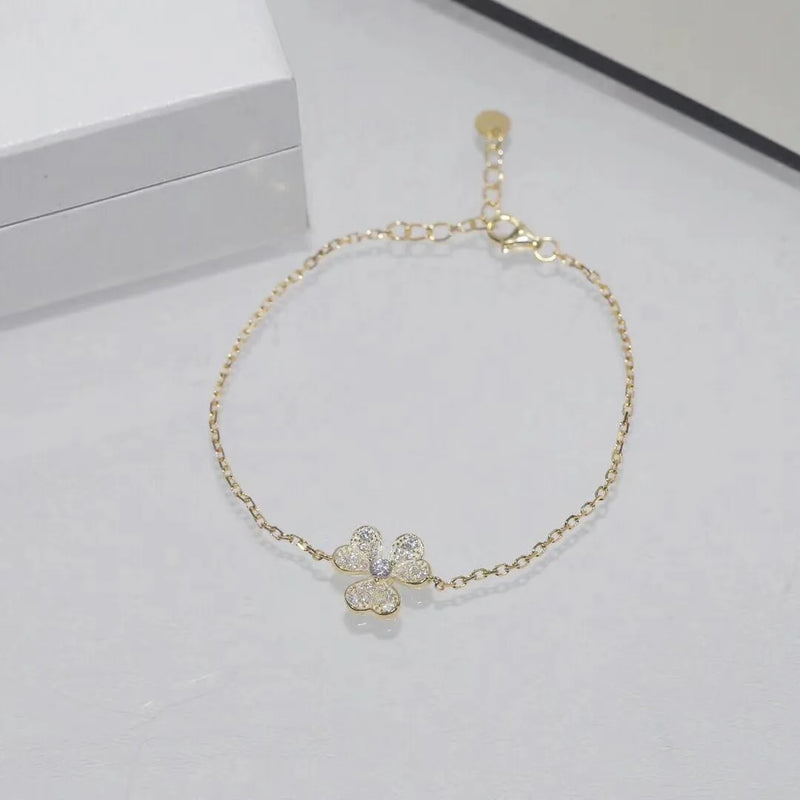 925 Silver CZ Flower Clover Bracelet for Women