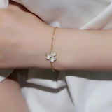 925 Silver CZ Flower Clover Bracelet for Women