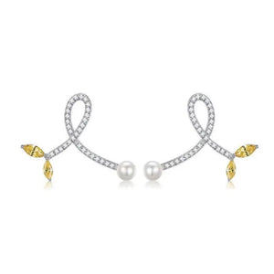 925 Silver Pearl Leaf Earrings CZ Crystal Wedding Party Jewelry