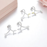 925 Silver Pearl Leaf Earrings CZ Crystal Wedding Party Jewelry
