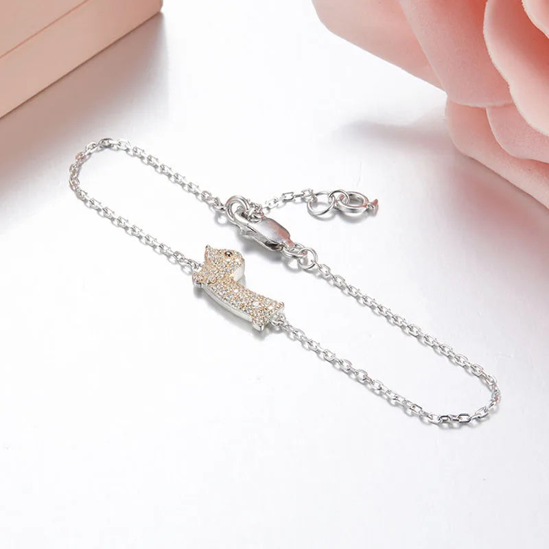 925 Silver Puppy Chain Bracelet CZ Dog Charm for Women