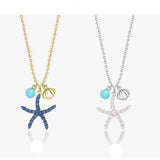925 Silver Starfish Pendant Necklace with Shell Zircon Stones