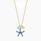 925 Silver Starfish Pendant Necklace with Shell Zircon Stones