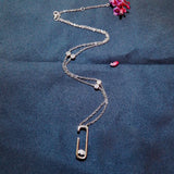925 Silver Pink Safety Pin Pendant Necklace with Zirconia for Women