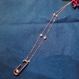 925 Silver Pink Safety Pin Pendant Necklace with Zirconia for Women