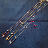 925 Silver Pink Safety Pin Pendant Necklace with Zirconia for Women